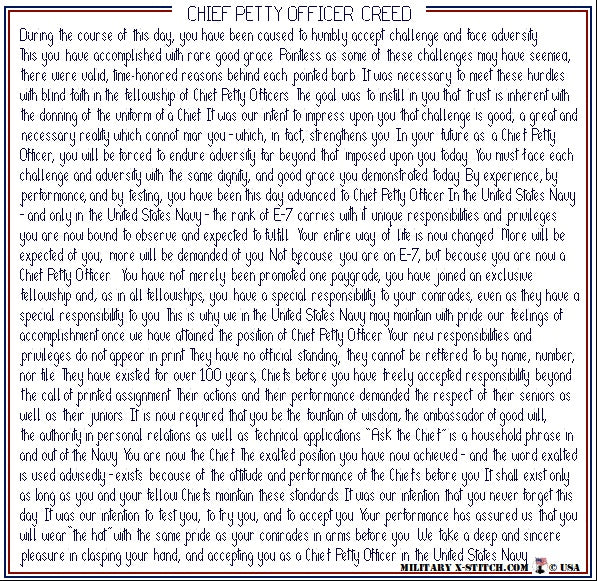 Chief Petty Officer (CPO) Creed Military XStitch Com