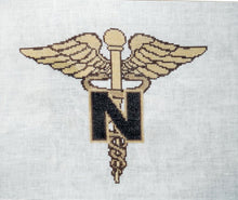Army Nurse Insignia stitched on 28 ct Linen w 2 strands floss