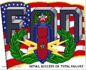 US Flag with EOD Insignia "Initial Success or Total Failure" Counted cross stitch pattern original art by Stephen W Davis