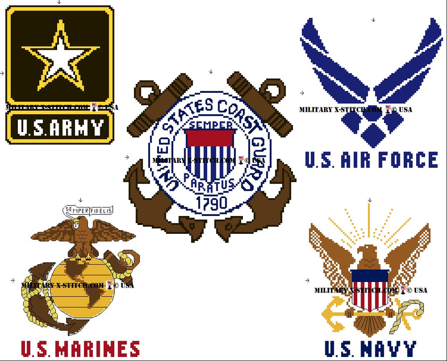 Us Mil Five US Military Branches Logos PDF – Military XStitch Com