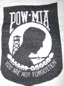 POW MIA Banner stitched on 14 count white aida using 2 strands DMC Floss